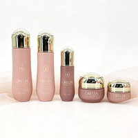 Ensemble d'emballages cosmétiques en verre haut de gamme vides : flacon pompe pour lotion visage anti-âge, flacon pulvérisateur pour fond de teint, pot en verre pour crème de soin du visage