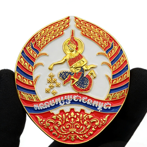 Badges aimantés religieux personnalisés en métal du Cambodge, épingles de revers 3D plaquées or sur le thème du Bouddhisme Shakyamuni, avec boîtes - Product Image 4