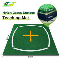 Tapis d'entraînement de golf d'intérieur 150cmx150cm avec lignes d'alignement, en nylon durable et mousse EVA