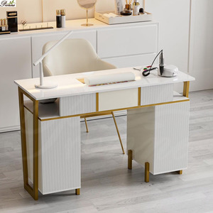 Table de <span class=keywords><strong>manucure</strong></span> moderne brillante avec cadre métallique, station de travail pour technicien des ongles, résistante à l'acétone, poste de travail de beauté pour salon - Product Image 1