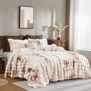 Nữ Hoàng Kích thước thỏ Fluff Faux lông Duvet cover Set Tie-Dye màu xám trắng sang trọng bộ đồ giường 2 gối shams dây kéo đóng cửa Fluffy <span class=keywords><strong>Comforter</strong></span> - Product Image 2
