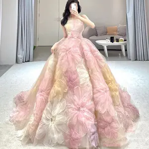 Gaun pernikahan warna-warni wanita baru 2024 gaun pengantin Tulle sifon Prancis untuk pesta gaun pengiring pengantin pernikahan