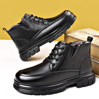 Chaussures rétro pour hommes, mocassins à plateforme à lacets, bottes de neige, dessus en cuir de vache, semelle intermédiaire en caoutchouc, coussin antidérapant, maille respirante
