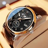 Reloj de Lujo para Hombre de Cuarzo con Correa de Cuero, Luminoso y Resistente al Agua con Fecha para Deportes