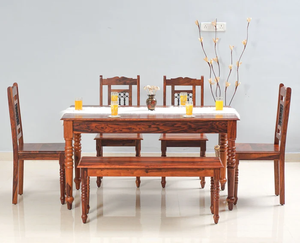 Juego de Comedor Moderno y Duradero de Madera de Sheesham Tallada, 4 Sillas, Muebles de Comedor de Madera Sólida para Cocina, Comedor, Cafetería e Interiores - Product Image 2