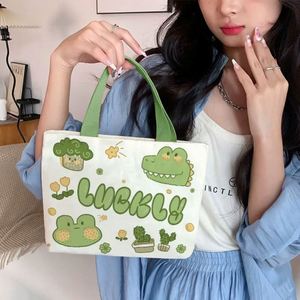 Wholesale <b>Printed</b> Canvas Pouch for Girls As a Fashionable Gift with a Bright Colorful Handle Mini Canvas Tote Bag - Product Image 1