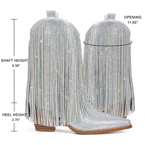 <span class=keywords><strong>Stivali</strong></span> da Cowgirl da Donna con Strass e Frange Scintillanti, Punta Affusolata, <span class=keywords><strong>Tacco</strong></span> Grosso, Modello Pull-On per Polpaccio <span class=keywords><strong>Largo</strong></span>, Botas Vaqueras - Product Image 2