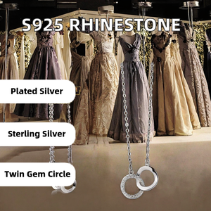 สร้อยคอเงินแท้ S925 ประดับเพชรสองวง พร้อมจี้วงกลม สำหรับงานหมั้น งานแต่งงาน งานเลี้ยง รุ่น YB-XY-745 - Product Image 2