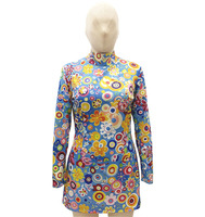 Costume de disco des années 70 pour femme, style hippie psychédélique, vintage floral, à manches longues, pour Halloween, carnaval, scène de danse, fête, costumes d'inspiration est-asiatique
