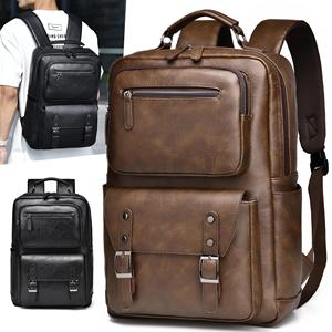 Mochila para estudiantes de secundaria con gran capacidad, estilo Vintage, mochila de viaje de cuero PU para exteriores, bolsa informal para ordenador portátil de negocios
