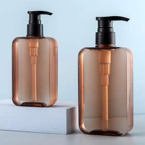 Körper wasch flaschen Rechteckform Handwäsche Reinigung Kunststoff Kosmetik Quadratische Flasche Etikett Press pumpe Wieder verwendbare Flaschen PETG - Product Image 4