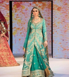 Elegant-beautiful Indian/Pakistani Long <b>Jacket</b>-lehenga dress Embellished in crystal glass beads stone work for Wedding-2020 - Product Image 1
