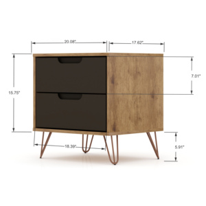 Comodino in legno grigio con gambe in metallo, mobiletto contenitore per camera da letto - Product Image 3