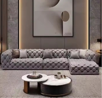 Canapé d'angle en velours capitonné de style moderne, ensemble de meubles de salon, tissu confortable, Chesterfield