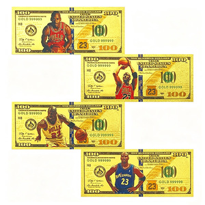 Carte bancaire commémorative de 100 dollars en feuille d'or de la Légende du basketball 23, 4 designs, cadeau de collection pour les fans de sport - Product Image 1