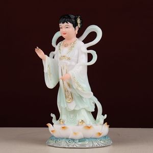 Statues de Bouddha Guanyin Doré de Bonne Fortune avec des acolytes masculins et féminins pour la vénération à domicile - Product Image 3