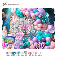 Perlengkapan Garland Balon Putri Duyung, Balon Foil Cangkang Ekor Putri Duyung, Balon Lateks Ungu Teal Pink, Set Gapura Balon Bawah Laut untuk Anak Perempuan