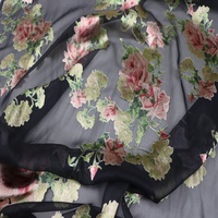 Kain Sutra Burn Out Opal Hitam Dasar Bunga Pink Transparan Seksi Elegan untuk Celana dan Kemeja Pria Wanita, Grosir, Promo 2026