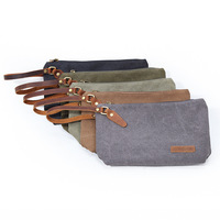 Tas Clutch Kanvas Tebal dengan Ritsleting, Multifungsi, Organizer Perlengkapan Perjalanan untuk Pria