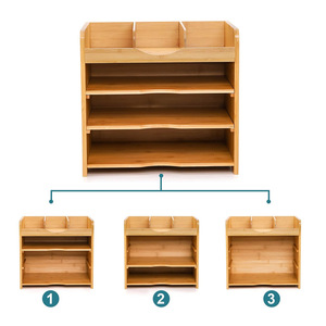 Organizador de oficina de bambú de 4 niveles, estante de almacenamiento de escritorio desmontable para documentos, libros y artículos de papelería - Product Image 3