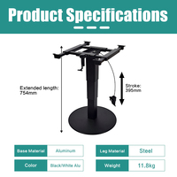Pé de Mesa Pneumático Ajustável Reforçado para RV, Pedestal Telescópico com Base em Liga de Alumínio para Campervan e Uso Marítimo