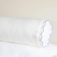 OEM ODM Housse de coussin personnalisée en lin biologique avec bord festonné bleu solide