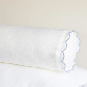 OEM ODM Custom Solid Blue Scalloped Edge <strong>Bolster</strong> Pillow <strong>Cover</strong> Organic Flax Linen Cylinder <strong>Cushion</strong> <strong>Cover</strong> - Product Image 4