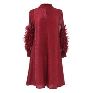 النساء متواضعة مياكي دبي الهندي مقاس كبير فساتين خط طويلة الأكمام الرسن الرقبة فضفاضة فساتين نسائية فساتين عارضة الموضة - Product Image 4