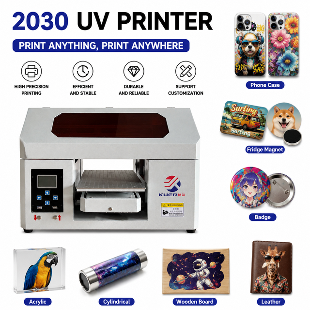 2030 UV DTF Printer with Suction Platform for Fridge Magnets Badges Wood Acrylic Metal PVC Plastic Glass Small Flatbed Printer