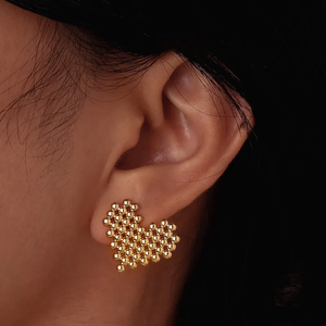 Classique élégant plaqué or 18 carats 201 en acier inoxydable en forme de coeur losange Heishi perle diamant oreille goujons mode boucles d'oreilles - Product Image 3