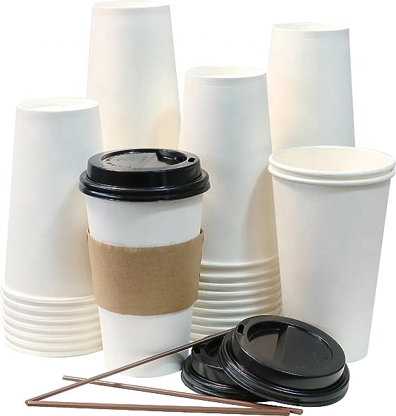 Factory Price Hot Drink Food Grade Disposable Custom Paper Cups Double Wall Kraft Paper Coffee Cup With Lids Straw