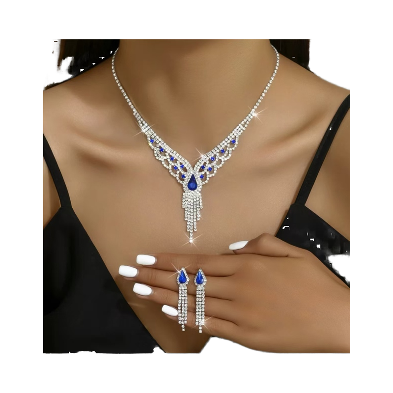 Diamond Accented Brass Wedding Jewelry Set