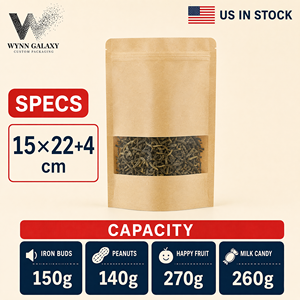 ถุงคราฟท์แบบตั้งได้ขายดีในสหรัฐอเมริกา ขนาด 15*22*4 ซม. 6*8.7*1.6 นิ้ว มีหน้าต่างใส ซิปล็อค ปิดผนึกได้ สำหรับชา ถั่ว กาแฟ ขนมขบเคี้ยว รับผลิตแบบ OEM - Product Image 3