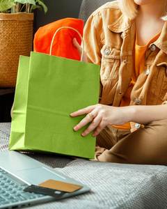 Wholesale Recyclable Kraft Paper Shopping Bag Hand Length Handle Custom Flexographic Printing <b>Ribbon</b> Option for Promotion - Product Image 5