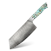 Couteau de Chef Classique Damas 8 Pouces en Acier VG-10 avec Manche en Résine et Véritable Coquille d'Ormeau – Hachoir Professionnel de Haute Qualité