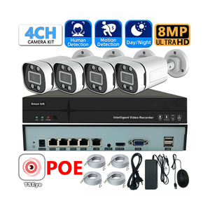 Kit de caméra de sécurité PoE 4CH 4K 8MP avec système NVR, 4 caméras, visionnage à distance P2P, stockage cloud, détection de mouvement, étanche IP67 - Product Image 1