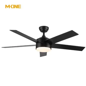 Black 5 Blade 52 Inch 110V 220v Led 24w Remote Control Home Nordic Modern Ceiling Fan With Light