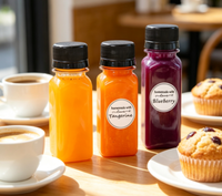 Bouteilles de boisson en plastique rondes de petite taille MAYSURE avec étiquette personnalisée, 2 oz (60 ml), pour jus, boissons énergétiques, shots de gingembre, avec bouchons