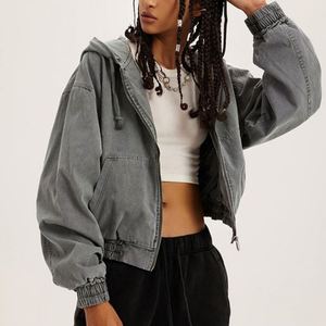 Venta al por mayor de logotipo personalizado de gran tamaño Vintage Sudadera con capucha Casual Sport High Street Wear French Terry 300gsm Zip Up Fleece Jacket para mujeres - Product Image 6