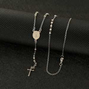 Ritastephens <strong>Italian</strong> Sterling Silver or Gold-tone 3mm <strong>Rosary</strong> Bead Virgin Mary Cross Necklace Religion Jewelry - Product Image 3