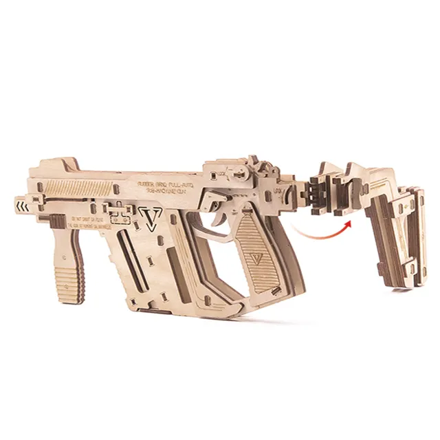ยางรัดแบบเต็มเครื่องย่อยอัตโนมัติปืน3D ไม้ปริศนาของเล่นอื่นๆตัดด้วยเลเซอร์ปืนไม้ของเล่นสำหรับเด็กยิงหนังยาง