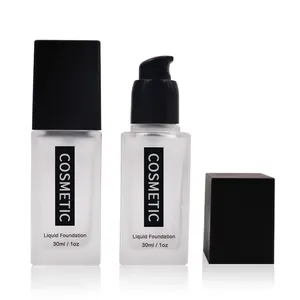 Refillable 30ml Square 15ml 20ml 40ml Clear Frosted Glass Liquid Foundation Cosmetic Pump Bottles With Black Cover 60ml 100ml