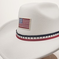 Chapeau de cowboy en feutre blanc en gros, drapeau américain patriotique, chapeaux de fête western pour le 4 juillet