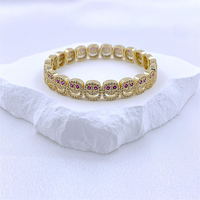 Bracelet pour femme tendance, visage souriant, plaqué or, cuivre, anti-ternissement, zircon complet, brillant, mignon, visage souriant, bijoux