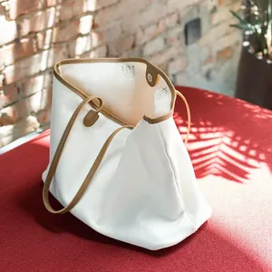 Customized Logo Printed Shopping Oversized Cotton <b>Canvas</b> <b>Tote</b> Bag With Leather Handle - Product Image 4