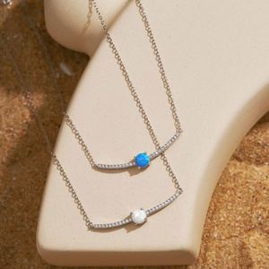 Dylam Elegant Luxury Women Fine Jewelry Sterling Silver Gemstone 5a Cubic Zirconia Blue White Synthetic <b>Opal</b> Pendant <b>Necklace</b> - Product Image 2
