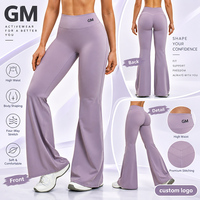 Pantalon évasé décontracté GM pour femme, taille haute brossée, coupe ajustée, extensible, idéal pour la course, le fitness et le yoga