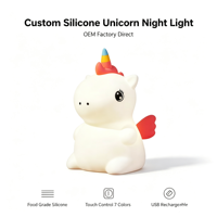 Veilleuse LED pour bébé, licorne en silicone souple et mignonne, contrôle tactile, 7 couleurs, rechargeable par USB, cadeau pour la chambre d'enfant