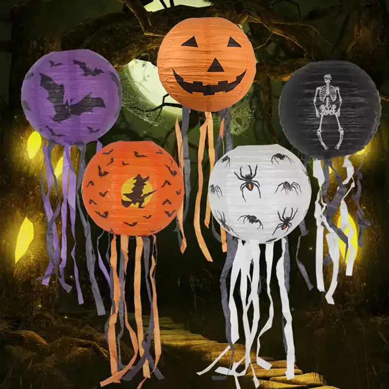 LUCKY 12 inches Halloween Decorations Paper Lanterns Hanging Lantern Spider Skeleton Pumpkin For Halloween Indoor Outdoor Decor