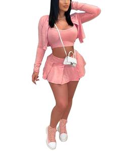 Ensemble décontracté d'été 2 pièces pour <span class=keywords><strong>femme</strong></span> SY : Gilet col rond et jupe plissée au-dessus du genou, <span class=keywords><strong>taille</strong></span> <span class=keywords><strong>XL</strong></span> - Product Image 5